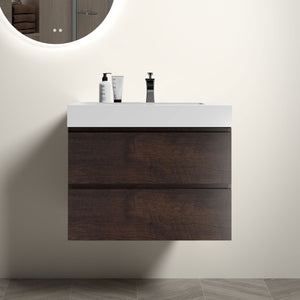 English Elm Alice 30" Floating Bathroom Vanity With Seamless White Sink, Eco-Friendly Storage & Soft-Close Drawers W1865S00017