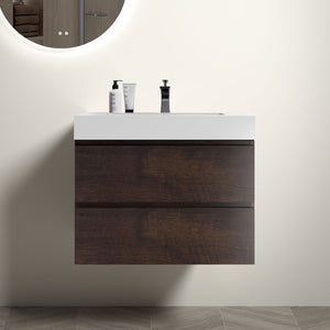 English Elm Alice Floating Bathroom Vanity Rosewood Finish Engineered Stone Basin Triple Drawer W1865S00236