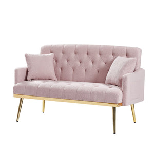 English Elm PINK Teddy Fabric 2-Seater Sofa with Gold Metal Legs, Plush Foam Seating, Solid Wood Frame — Cozy Chic Lounge Piece W588115440
