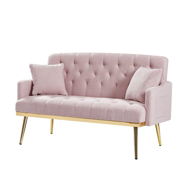 English Elm PINK Teddy Fabric 2-Seater Sofa with Gold Metal Legs, Plush Foam Seating, Solid Wood Frame — Cozy Chic Lounge Piece W588115440