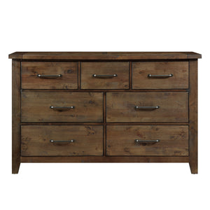 English Elm Classic Burnished Brown Dresser - Solid Rubberwood 7-Drawer Rustic Transitional Bedroom Storage, 62" wide B011134412