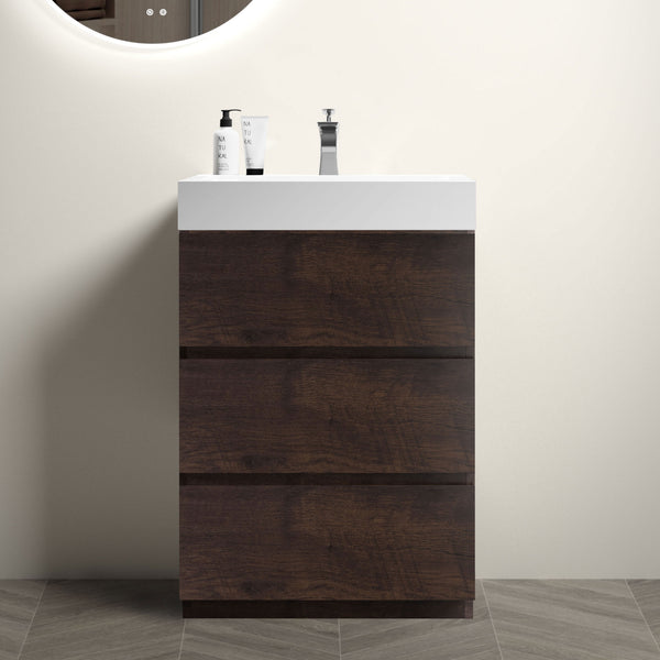 English Elm Alice 24" Walnut Bathroom Vanity With One-Piece Sink, Ample Storage & Soft-Close Drawers, Eco-Friendly W1865S00019