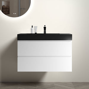 English Elm Alice 36" Modern Wall-Mounted Bathroom Vanity With Black Sink, Large Storage, Pre-Assembled Design W1865S00024