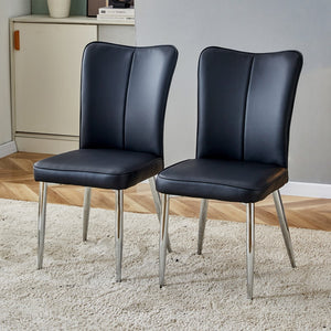 English Elm Modern Minimalist Dining Chairs, Black Pu Leather Curved Backrest and Cushion, Black Metal Semi Matte Chair Legs, Suitable For Restaurants, Bedrooms, and Living Rooms. A Set Of 2 Chairs.008