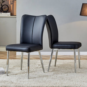 English Elm Modern Black Pu Leather Dining Chairs Curved Backrest Sculptural Set of 2 Seating W1151116746