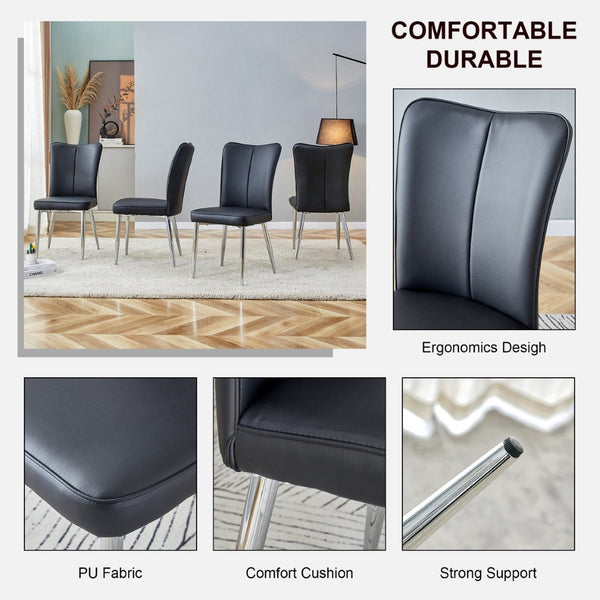 English Elm Modern Black Pu Leather Dining Chairs Curved Backrest Sculptural Set of 2 Seating W1151116746