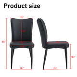 English Elm Modern Minimalist Dining Chairs, Black Pu Leather Curved Backrest and Seat Cushions, Black Metal Chair Legs, Suitable For Restaurants, Bedrooms, and Living Rooms. A Set Of Four Chairs. 008