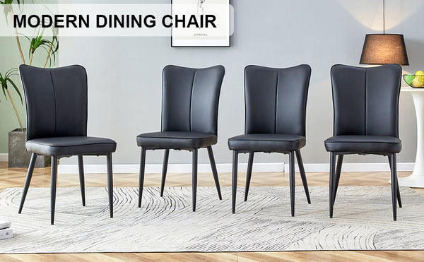 English Elm Modern Black Pu Chair Set - 4-Piece Ergonomic Seating With Durable Metal Legs For Stylish Comfort W1151P268762