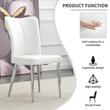 English Elm Modern Minimalist Dining Chairs, Office Chairs. 4-Piece Set Of White Pu Seats With Silver Metal Legs. Suitable For Restaurants, Living Rooms, and Offices. C-008