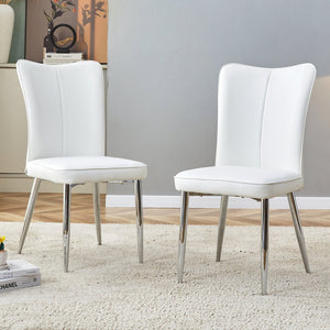 English Elm Modern Minimalist Dining Chairs Set – Ergonomic White Pu Seats With Silver Metal Legs For Home & Office W1151P268761