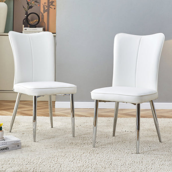 English Elm Modern Minimalist Dining Chairs Set – Ergonomic White Pu Seats With Silver Metal Legs For Home & Office W1151P268761