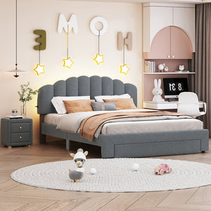 English Elm Teddy Plush Upholstered Queen Platform Bed with LED Remote & USB Ports, Durable Teddy Fleece Design Gray SF000047AAE