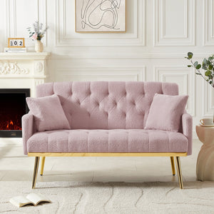 English Elm PINK Teddy Fabric 2-Seater Sofa with Gold Metal Legs, Plush Foam Seating, Solid Wood Frame — Cozy Chic Lounge Piece W588115440
