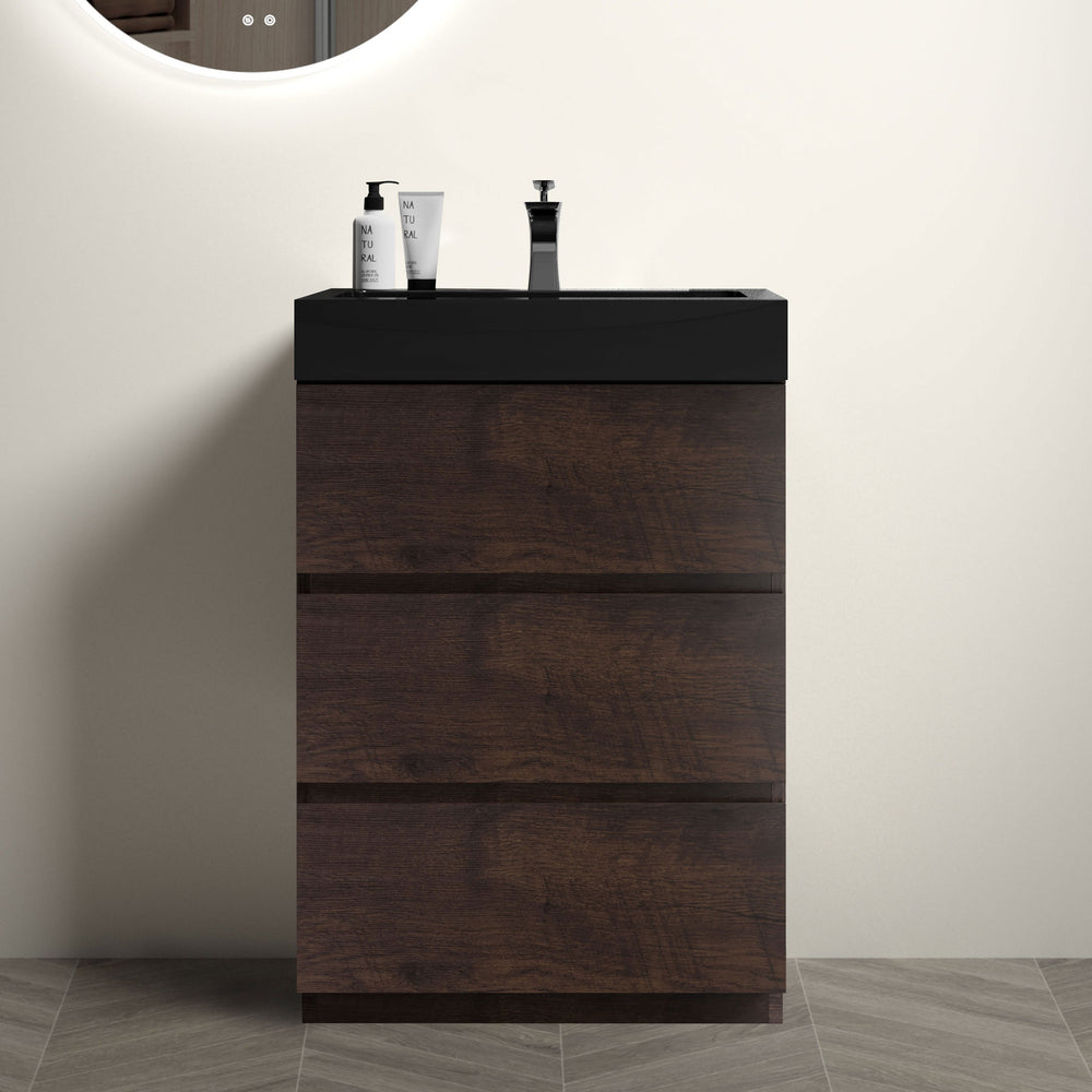 English Elm Alice 24" Walnut Bathroom Vanity With Black Sink – Stylish Storage Solution For Modern Spaces W1865S00039
