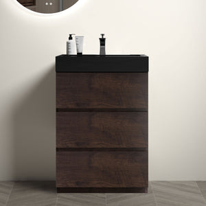 English Elm Alice 24" Walnut Bathroom Vanity With Black Sink – Stylish Storage Solution For Modern Spaces W1865S00039