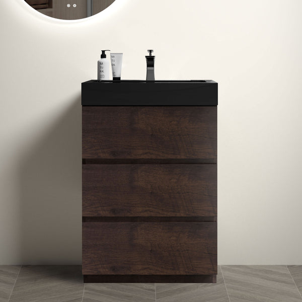 English Elm Alice 24" Walnut Bathroom Vanity With Black Sink – Stylish Storage Solution For Modern Spaces W1865S00039