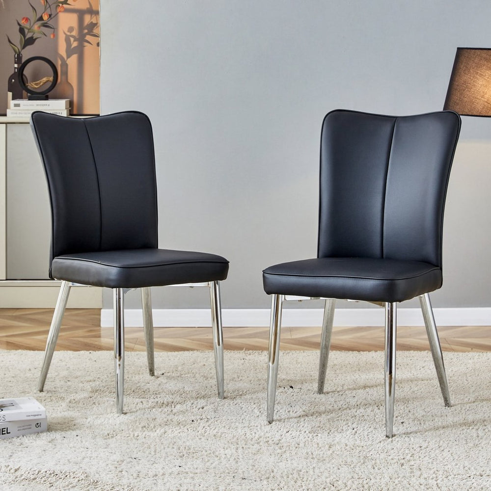 English Elm Modern Black Pu Leather Dining Chairs Curved Backrest Sculptural Set of 2 Seating W1151116746