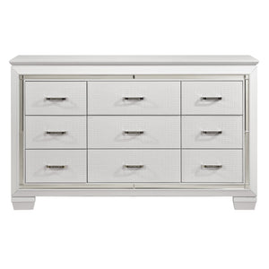 English Elm White Glam Allura Dresser 9-Drawer 64" Wide White Finish with Faux-Alligator Embossing & Crystal Hardware B011134416