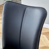 English Elm Modern Minimalist Dining Chairs, Black Pu Leather Curved Backrest and Seat Cushions, Black Metal Chair Legs, Suitable For Restaurants, Bedrooms, and Living Rooms. A Set Of Four Chairs. 008