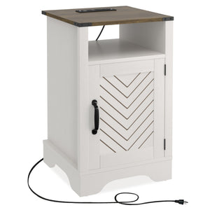 English Elm Farmhouse Rustic Nightstand Set of 2 with Built-in Charging Station and Open Display Shelf B082134943
