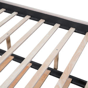 English Elm Teddy Upholstered Queen Platform Bed with Twin XL Trundle, LED Remote & App-Control Nightlight Romance Beige SF000046AAA-1