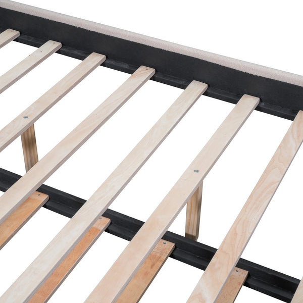 English Elm Teddy Upholstered Queen Platform Bed with Twin XL Trundle, LED Remote & App-Control Nightlight Romance Beige SF000046AAA-1