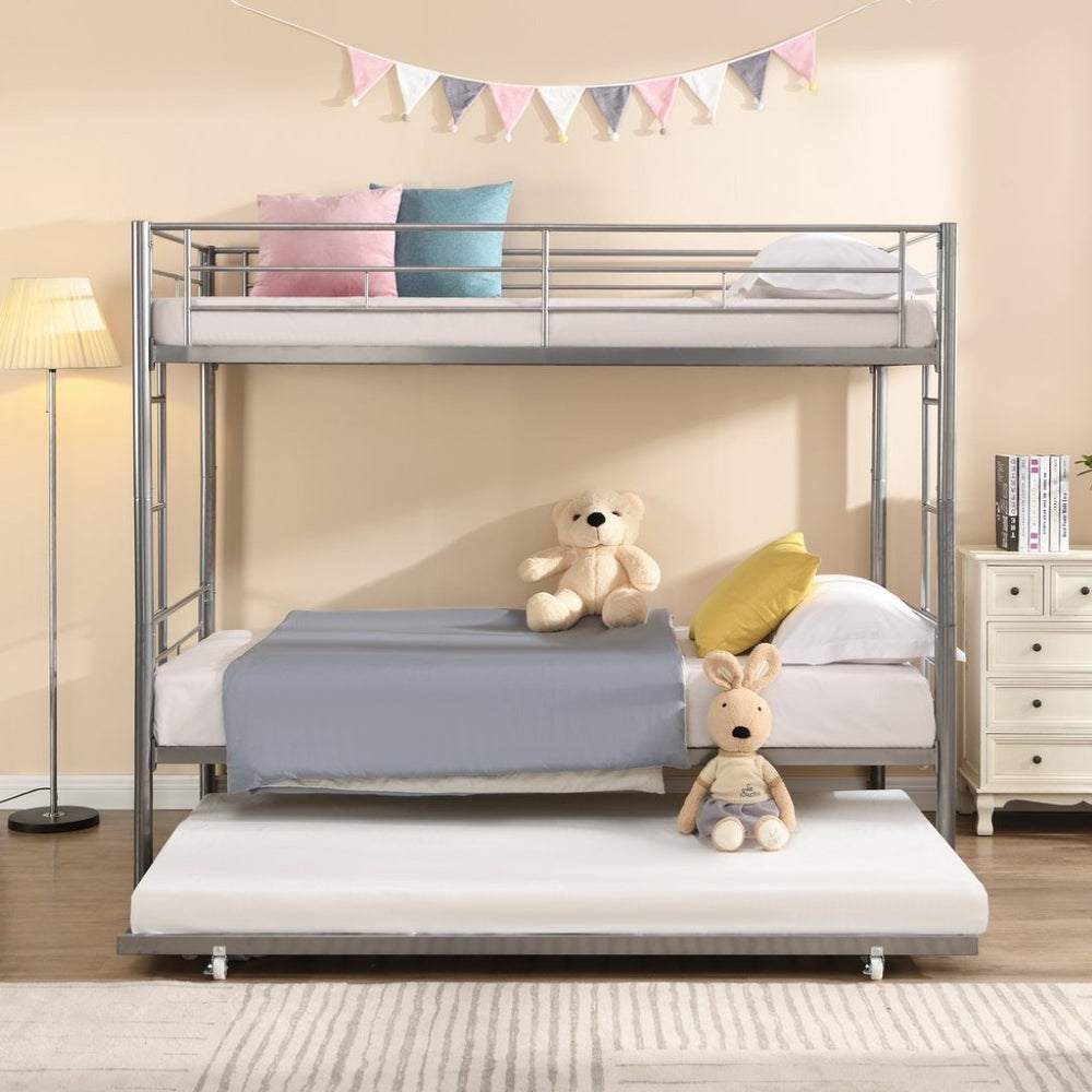 English Elm Twin Over Steel Bunk Bed with Pull Out Trundle Stair Access Kids Room W311120501