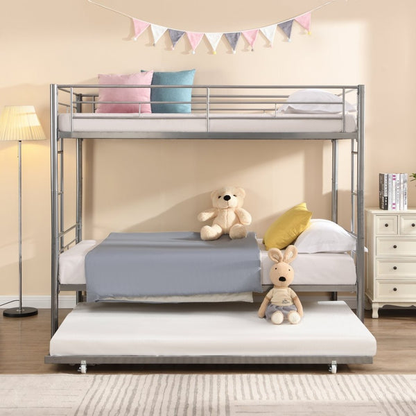 English Elm Twin Over Steel Bunk Bed with Pull Out Trundle Stair Access Kids Room W311120501