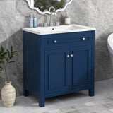 English Elm 30" Bathroom Vanity Cabinet With Sink Top, Bathroom Storage Cabinet With Two Doors and Adjustable Shelf, Blue