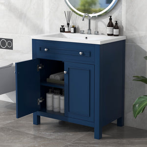 English Elm 30" Bathroom Vanity Cabinet With Sink Top, Bathroom Storage Cabinet With Two Doors and Adjustable Shelf, Blue