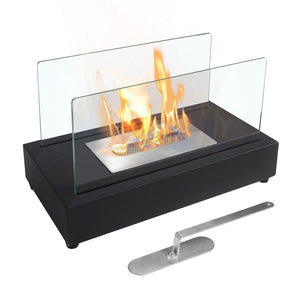 English Elm Rectangle Tabletop Bio Ethanol Fireplace Black — Portable Indoor/Outdoor Smokeless Fire Pit with Tempered Glass Safety and High-Temp Steel Base W1889134546