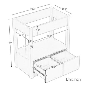 English Elm 30" Bathroom Vanity Without Sink Top, Cabinet Base Only, Open Storage Shelf and Two Drawers, Brown