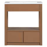 English Elm 30" Bathroom Vanity With Sink Top, Bathroom Cabinet With Open Storage Shelf and Two Drawers, Brown