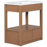 English Elm 30" Bathroom Vanity With Sink Top, Bathroom Cabinet With Open Storage Shelf and Two Drawers, Brown