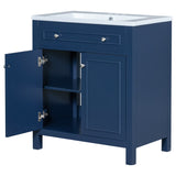 English Elm 30" Bathroom Vanity Cabinet With Sink Top, Bathroom Storage Cabinet With Two Doors and Adjustable Shelf, Blue