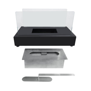 English Elm Rectangle Tabletop Bio Ethanol Fireplace Black — Portable Indoor/Outdoor Smokeless Fire Pit with Tempered Glass Safety and High-Temp Steel Base W1889134546