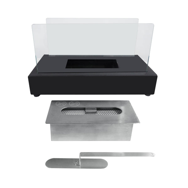 English Elm Rectangle Tabletop Bio Ethanol Fireplace Black — Portable Indoor/Outdoor Smokeless Fire Pit with Tempered Glass Safety and High-Temp Steel Base W1889134546