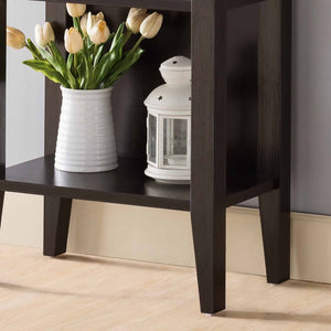 English Elm Wooden Espresso Floor Wine Rack with Glass Holders Four Shelves and Bottle Storage B107P239126