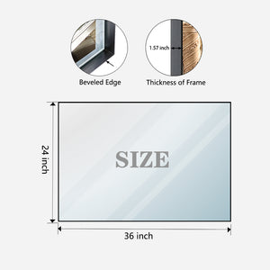 English Elm 36x24inch Black Rectangle Bathroom Mirror with Beveled Edge, Ruler Mount, Rustproof Aluminum Frame W2091127006
