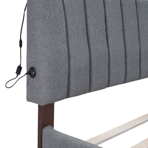 English Elm Teddy Upholstered Queen Platform Bed with Twin XL Trundle, LED Remote & App-Control Nightlight Romance Gray SF000046AAE