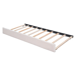 English Elm Teddy Upholstered Full Platform Bed with Twin Trundle, LED App-Control Night Light, Cozy Fleece Beige SF000045AAA