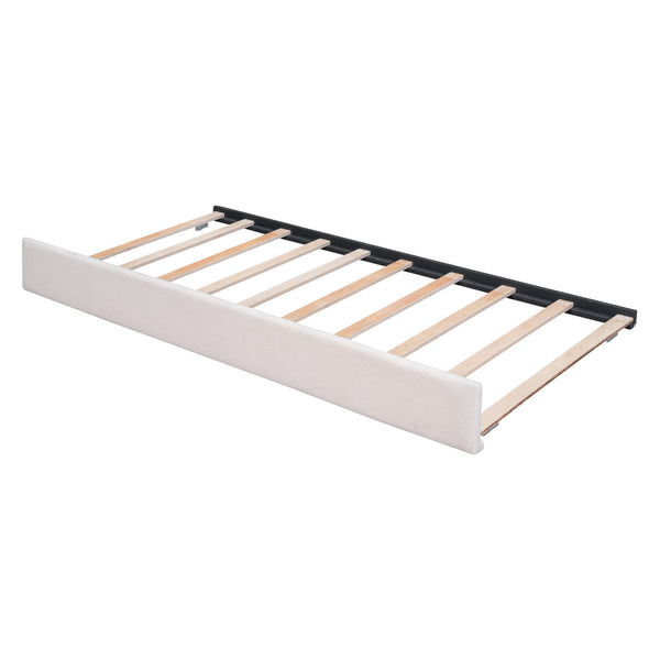 English Elm Teddy Upholstered Full Platform Bed with Twin Trundle, LED App-Control Night Light, Cozy Fleece Beige SF000045AAA