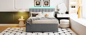 English Elm Teddy Upholstered Full Platform Bed with Twin Trundle, LED App-Control Night Light, Cozy Fleece Gray SF000045AAE