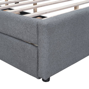 English Elm Teddy Upholstered Queen Platform Bed with Twin XL Trundle, LED Remote & App-Control Nightlight Romance Gray SF000046AAE