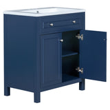 English Elm 30" Bathroom Vanity Cabinet With Sink Top, Bathroom Storage Cabinet With Two Doors and Adjustable Shelf, Blue