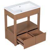 English Elm 30" Bathroom Vanity With Sink Top, Bathroom Cabinet With Open Storage Shelf and Two Drawers, Brown