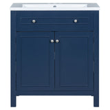 English Elm 30" Bathroom Vanity Cabinet With Sink Top, Bathroom Storage Cabinet With Two Doors and Adjustable Shelf, Blue