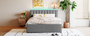 English Elm Teddy Upholstered Queen Platform Bed with Twin XL Trundle, LED Remote & App-Control Nightlight Romance Gray SF000046AAE