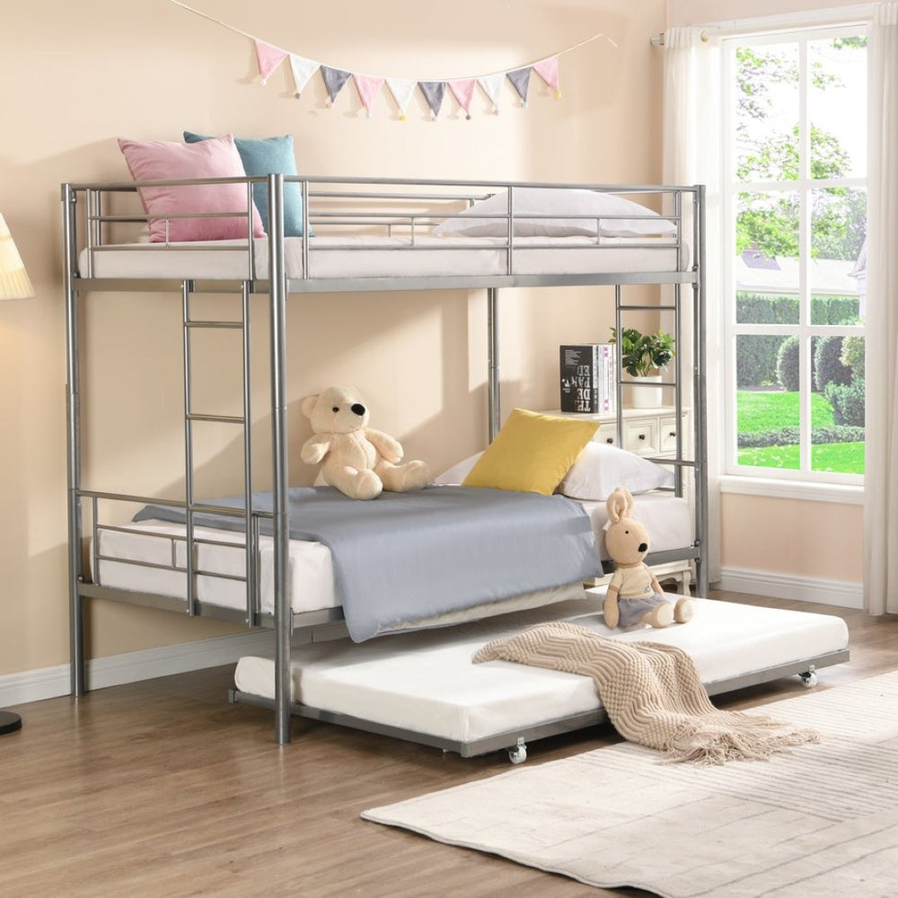 English Elm Twin Over Steel Bunk Bed with Pull Out Trundle Stair Access Kids Room W311120501