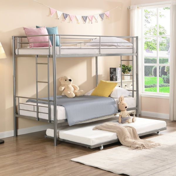 English Elm Twin Over Steel Bunk Bed with Pull Out Trundle Stair Access Kids Room W311120501